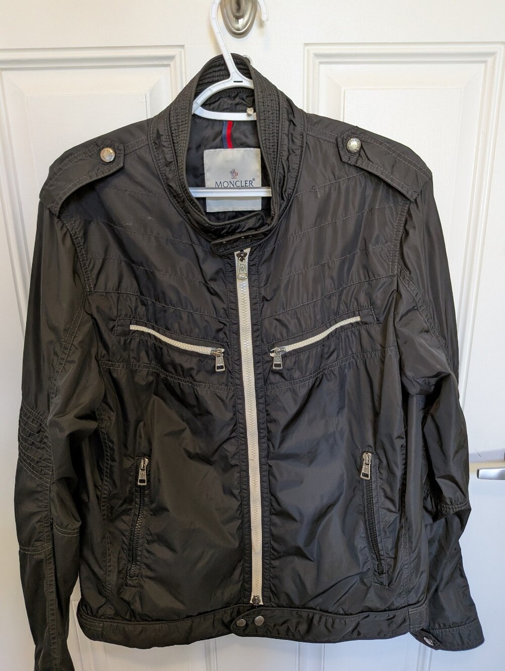 MONCLER Giubotto Mens Lightweight Nylon Moto Biker Jacket Black Size 3